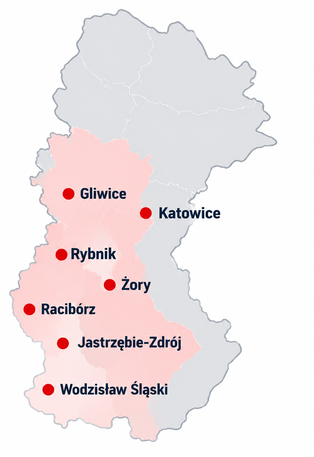 Poglądowa mapa obszaru działania na Śląsku